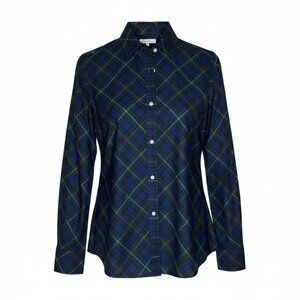 Ann Mashburn Cotton Plaid Button Up Shirt Womens Size M Classic Timeless Holiday